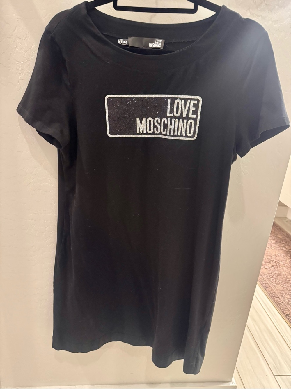 LOVE MOSCHINO Cotton T-Shirt Dress in VGUC. Color is black in Sz 8